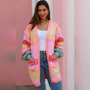 Orange multi Color Stripe Sweater Cardigan